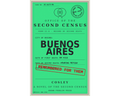 A vintage-style book cover for 'Buenos Aires: A Novel of the Second Census' by Cosley, text on a bright green background, plus a red stamped seal.