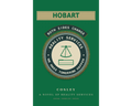 Book cover for 'Hobart' by Cosley, published by Known Problem Press. The cover features a solid dark green background with a central circular emblem containing a green balance scale icon on a beige background, surrounded by a dark green ring with white text.