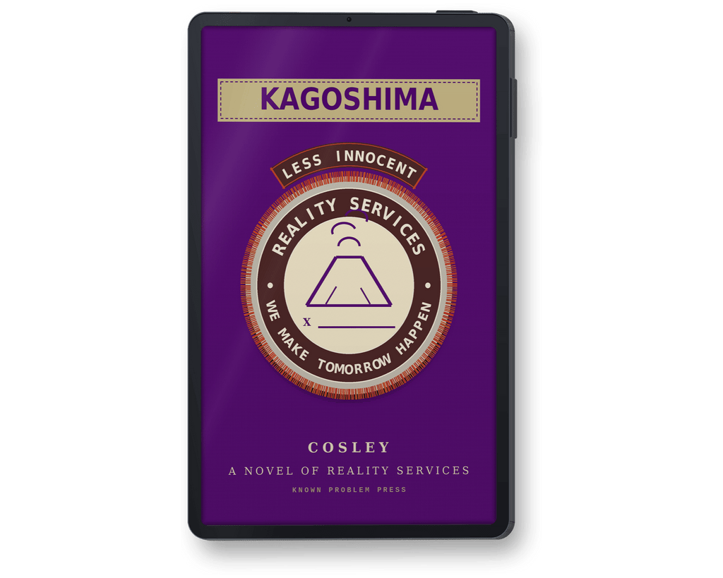 A black e-reader showing book "Kagoshima" by Cosley, shown on a clean white background.