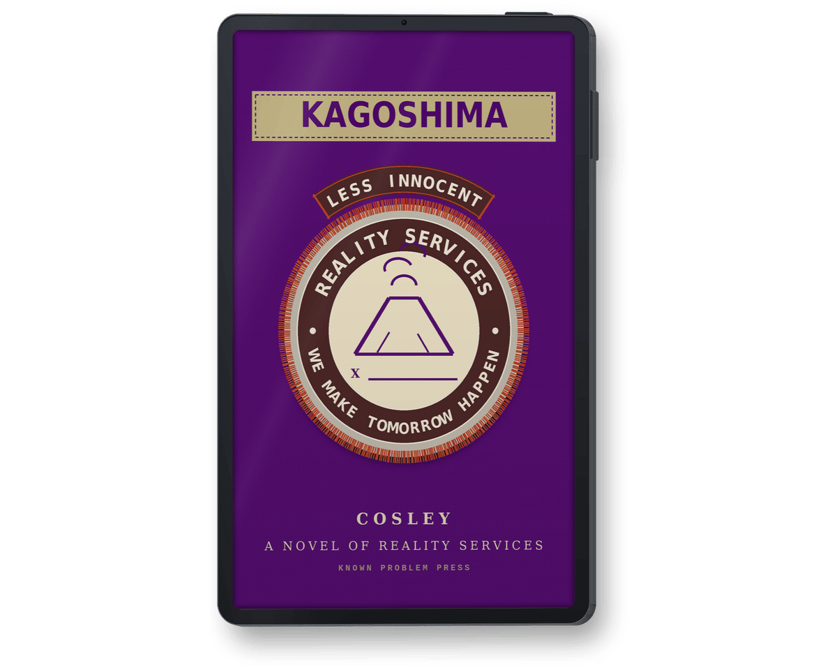 A black e-reader showing book "Kagoshima" by Cosley, shown on a clean white background.
