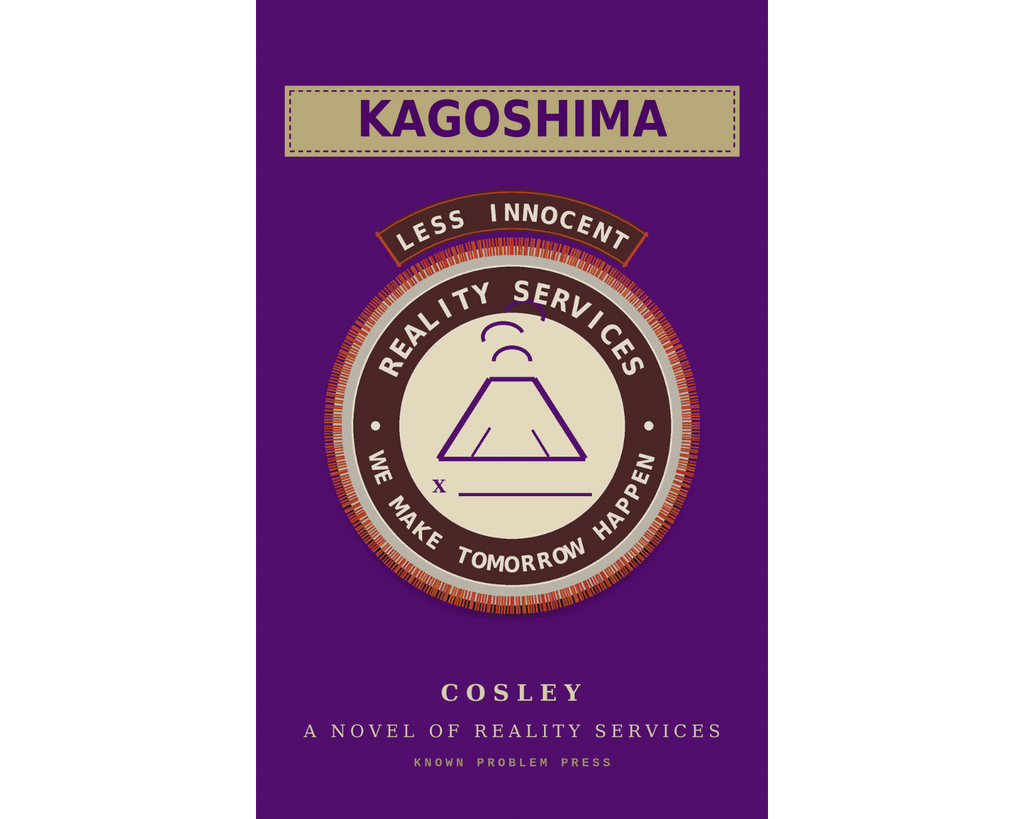 Book cover for 'Kagoshima' by cosley, featuring a deep purple background with a central circular emblem and the author's name at the bottom.