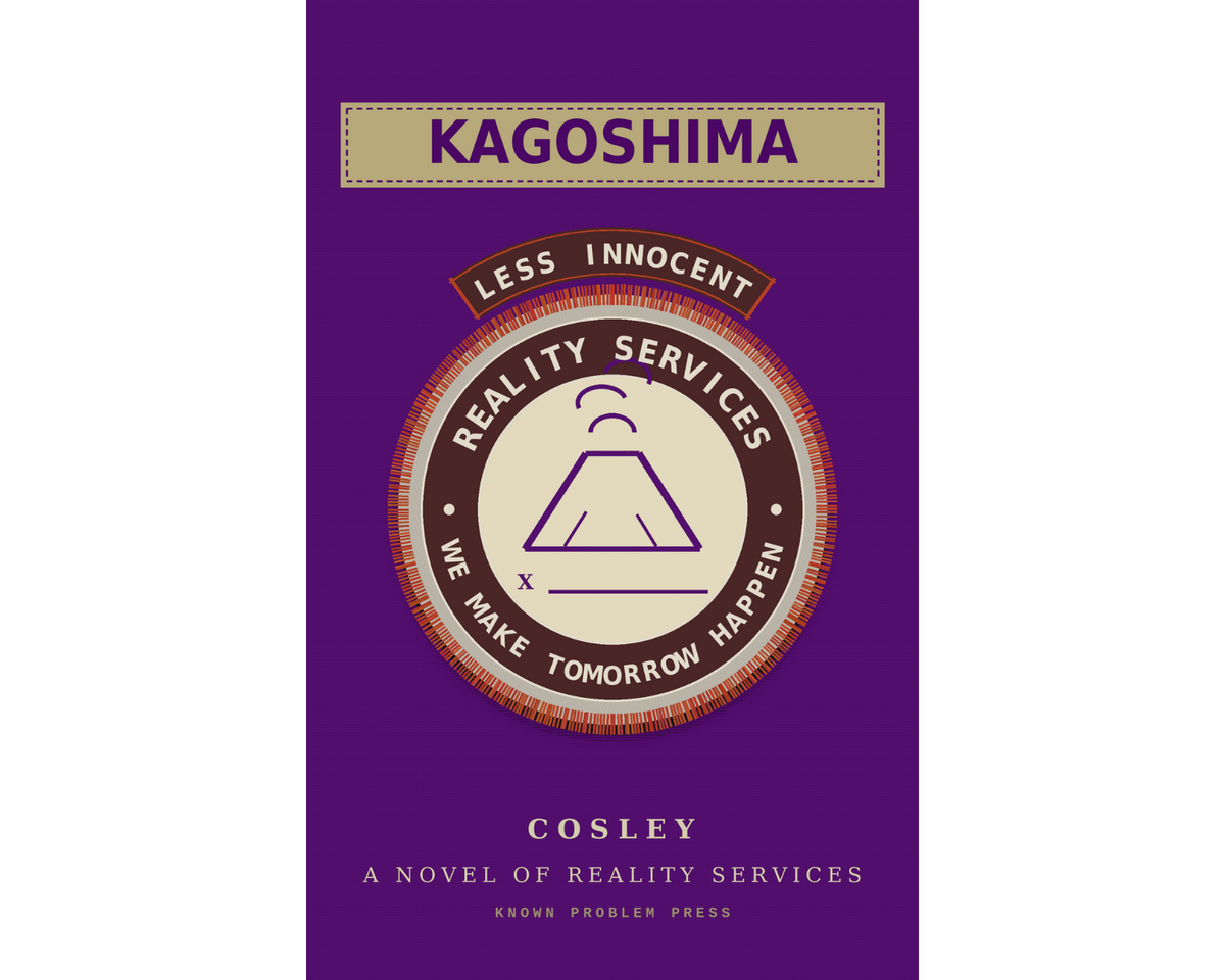 Book cover for 'Kagoshima' by cosley, featuring a deep purple background with a central circular emblem and the author's name at the bottom.