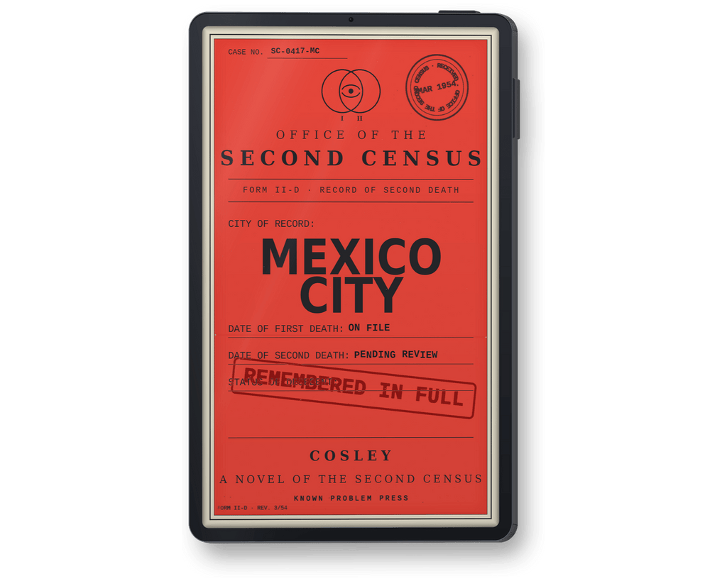 A black re-reader displaying book 'Mexico CIty' by Cosley.