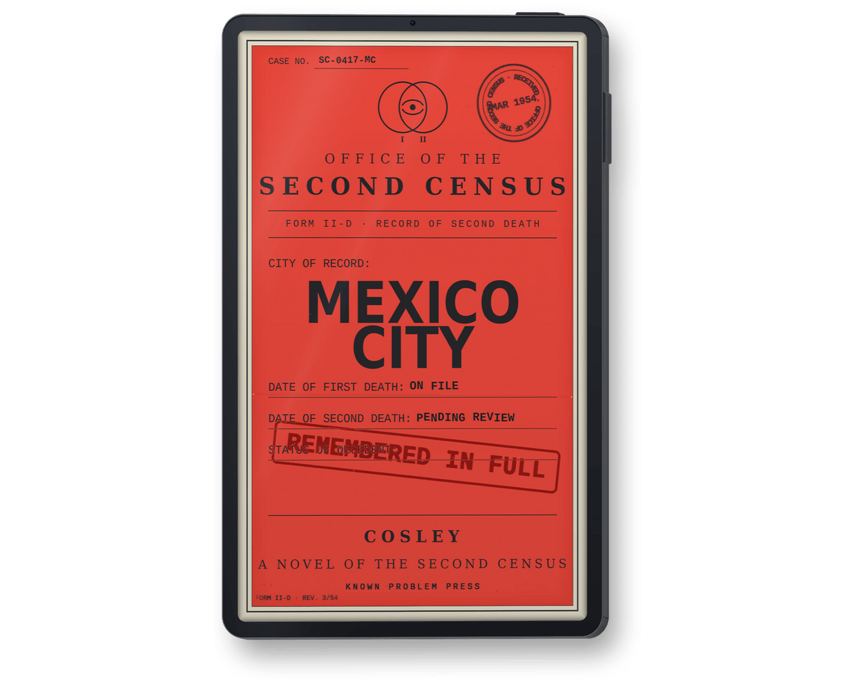 A black re-reader displaying book 'Mexico CIty' by Cosley.