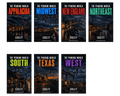 Seven book covers arranged in two rows on a white background. Each cover is titled "The Pending World" with a different region name in large colored text: Appalachia, Midwest, New England, Northeast, South, Texas, and West.